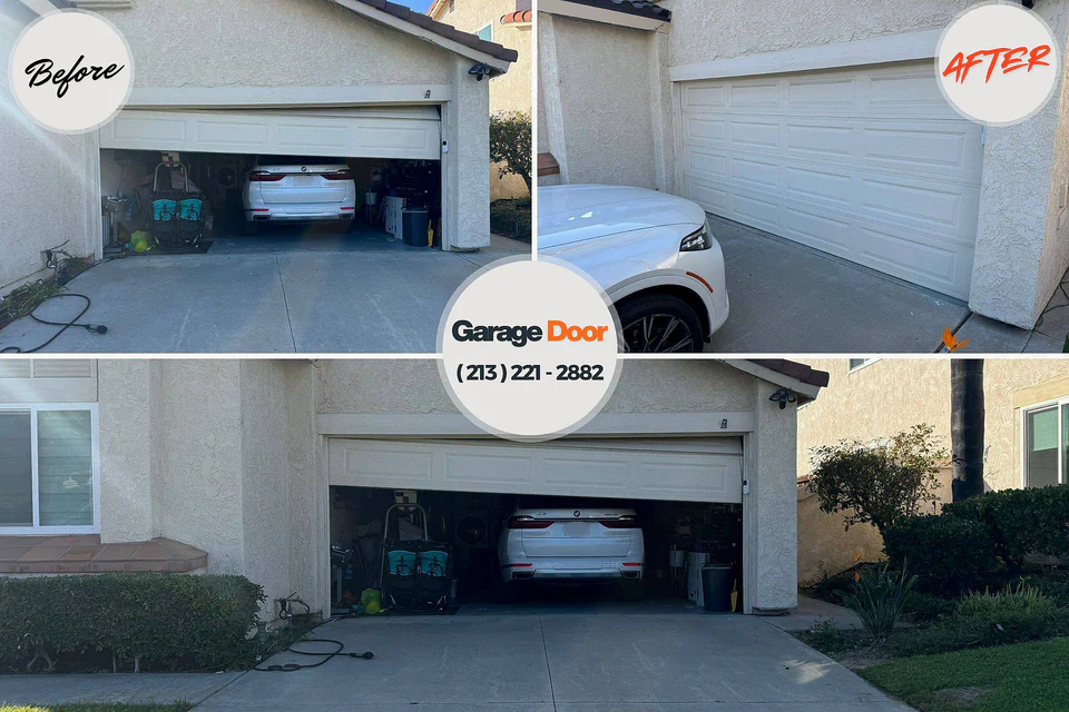 Before and after: garage door repair Hillsborough, CA